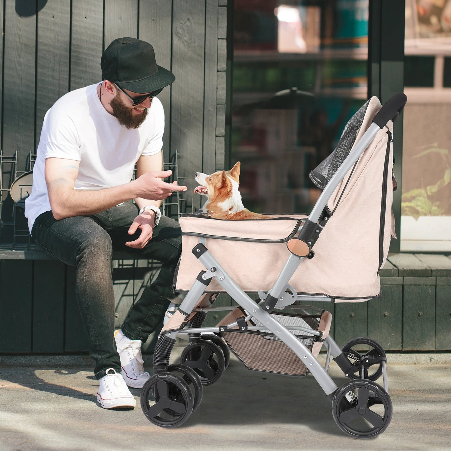 WedyvkoHign-concerned Foldable Cat Stroller With Absorption