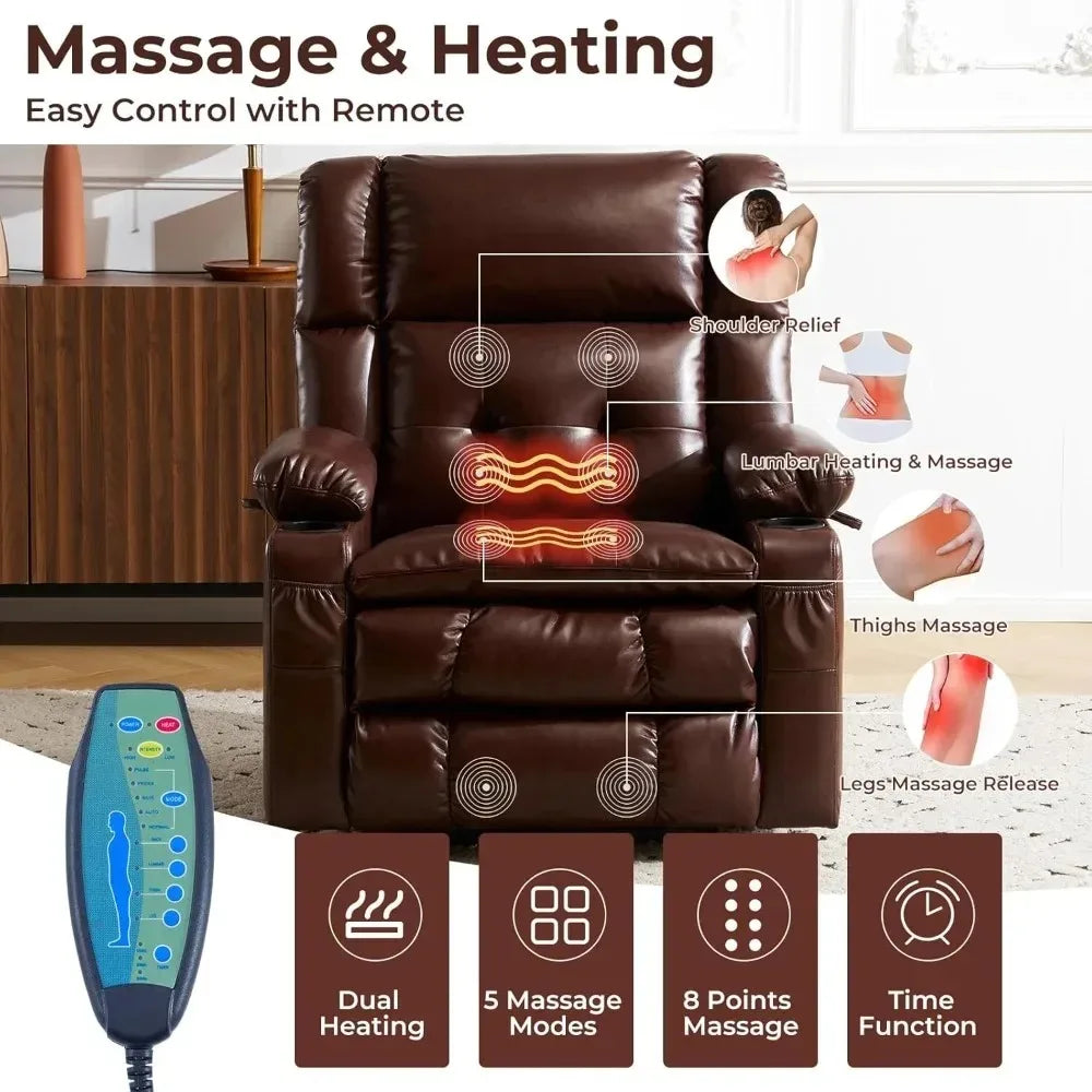 Oversized Dual Motor Power Lift Recliner Chair with Massage And Heat Elderly Friendly with Arm Storage And Lay Flat Feature