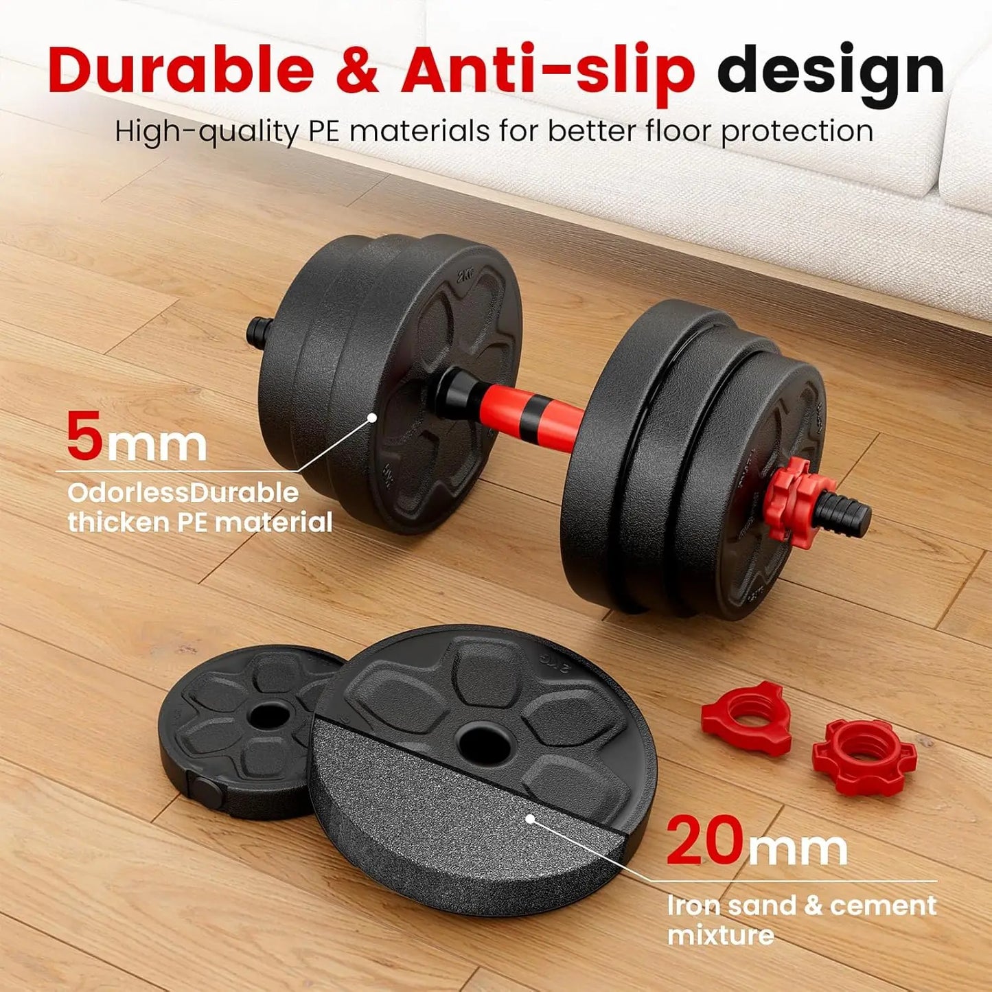 Adjustable Dumbbell Set, 20-90lbs Free Weights with Connector, Multifunctional for Home Gym Men and Women