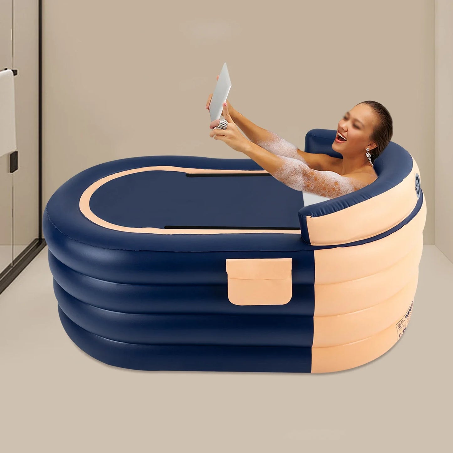 Inflatable Bathtub Inflatable Swimming Pool 1.4m 4 Layer PVC Adult Spa Tub for Home Bathing Sauna W/ 6 Layer Cotton Insulation