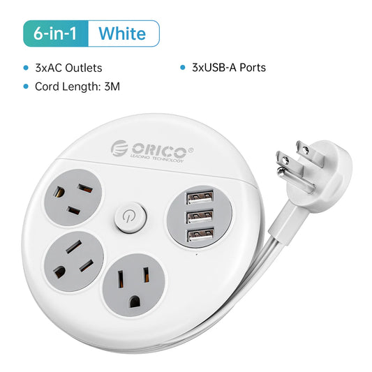 ORICO Power Strip Travel Adapter Smart US Plug Multiple Extension Socket with 2 USB Ports Type C Fast Charge for Travel Office