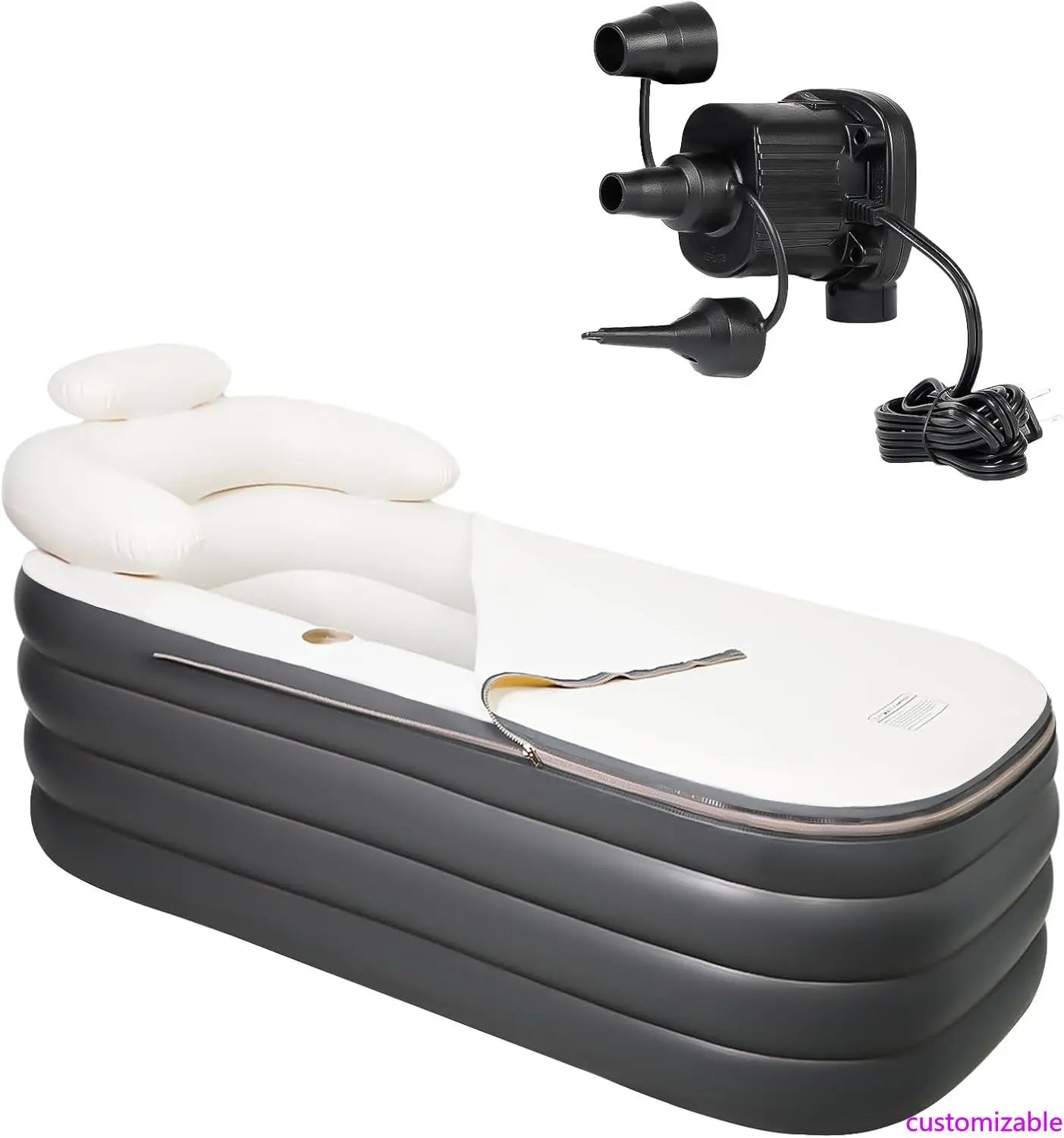 Adult-Sized Portable Inflatable Spa Tub with Electric Pump, Foldable Design, Backrest, and Cup Holder