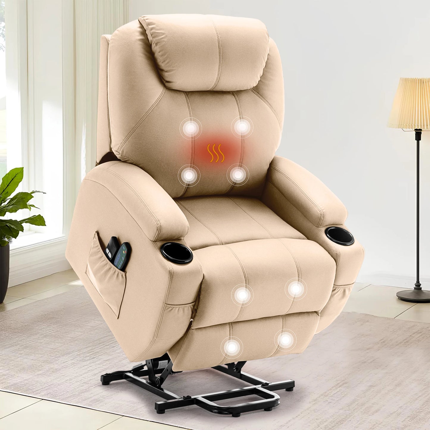 Korser Power Lift Recliner Chair for Elderly with Massage and Heat PU Leather Comfort Fabric for Living Room,Bedroom