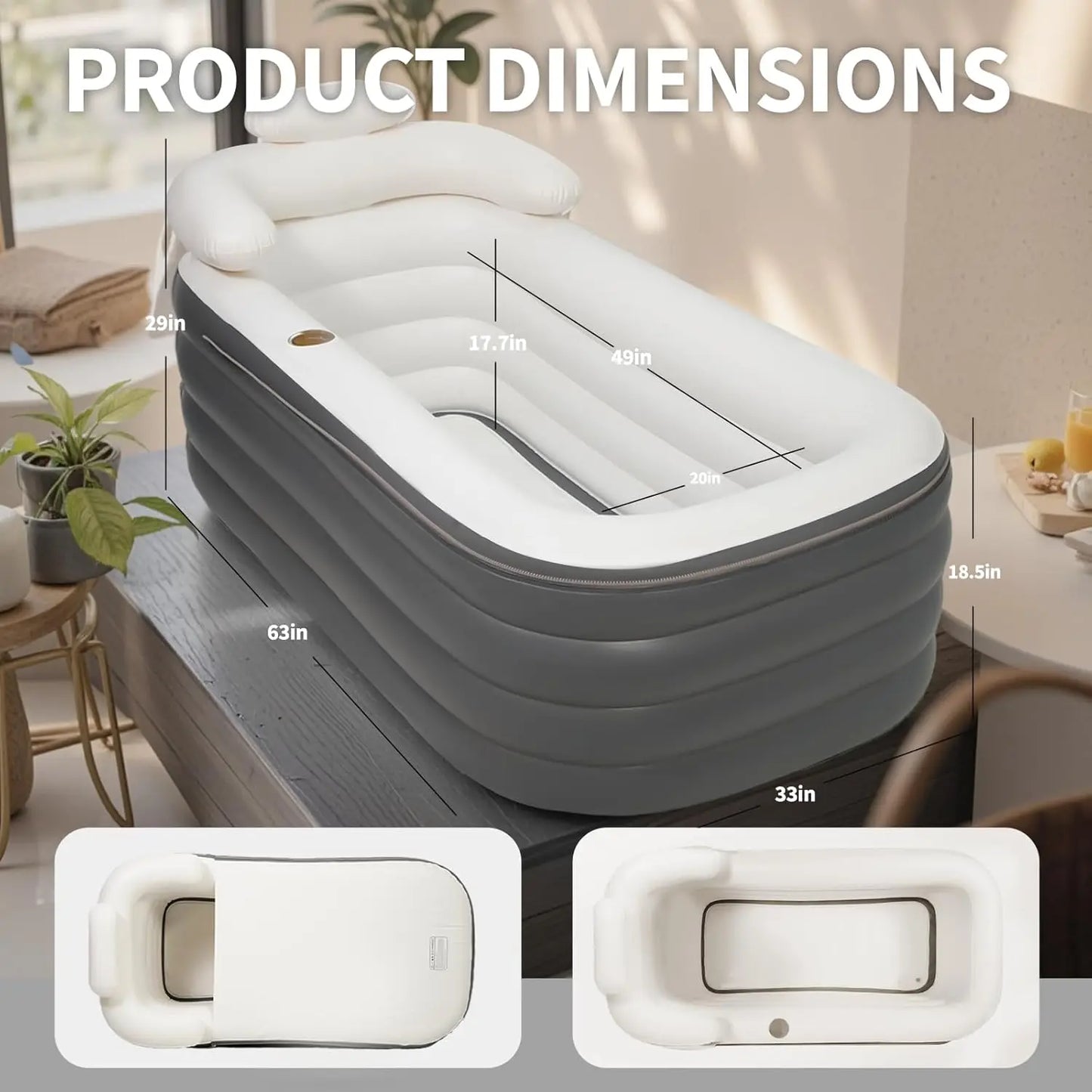 Adult-Sized Portable Inflatable Spa Tub with Electric Pump, Foldable Design, Backrest, and Cup Holder