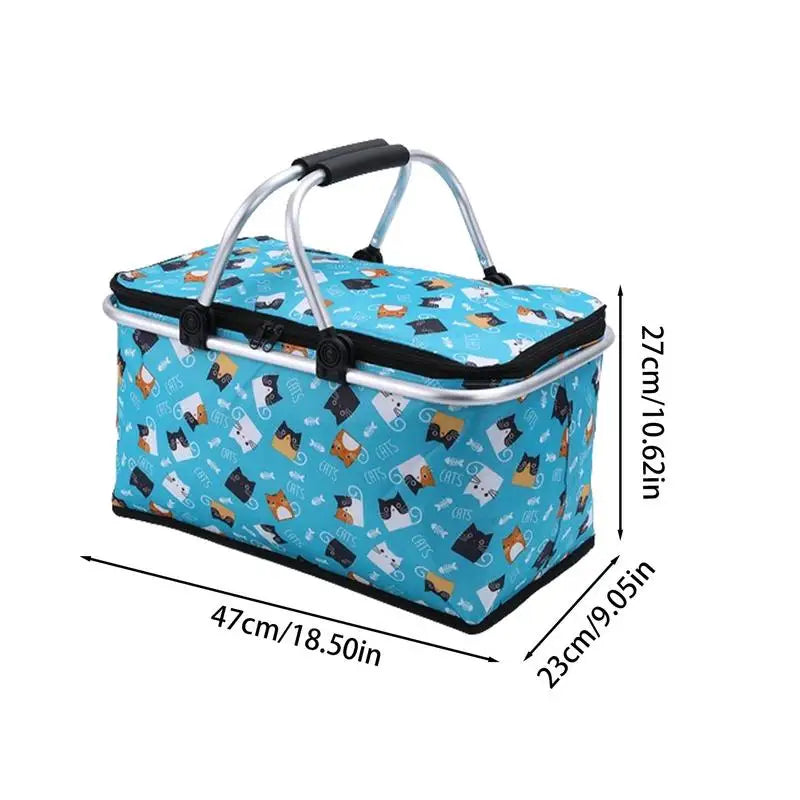 Beach Picnic Basket 30L Portable Outdoor Picnic Basket Folding Insulated Bag With Handle Oxford Cloth Picnic Bag Camping