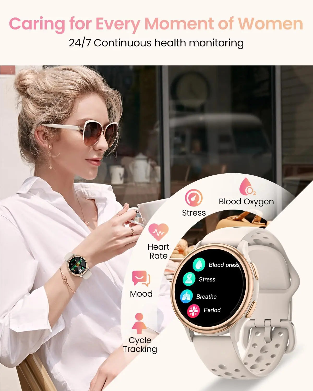 AnyloopCa Women Smartwatch Fitness Tracker iPhone Android Bluetooth 5.3