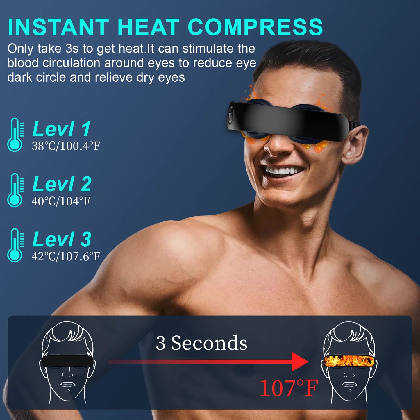 Wireless Eye Massager Instant Hot Cold Compress Eye Massager for Tired Eyes Dark Circles Remove Heating Music Relieves Fatigue