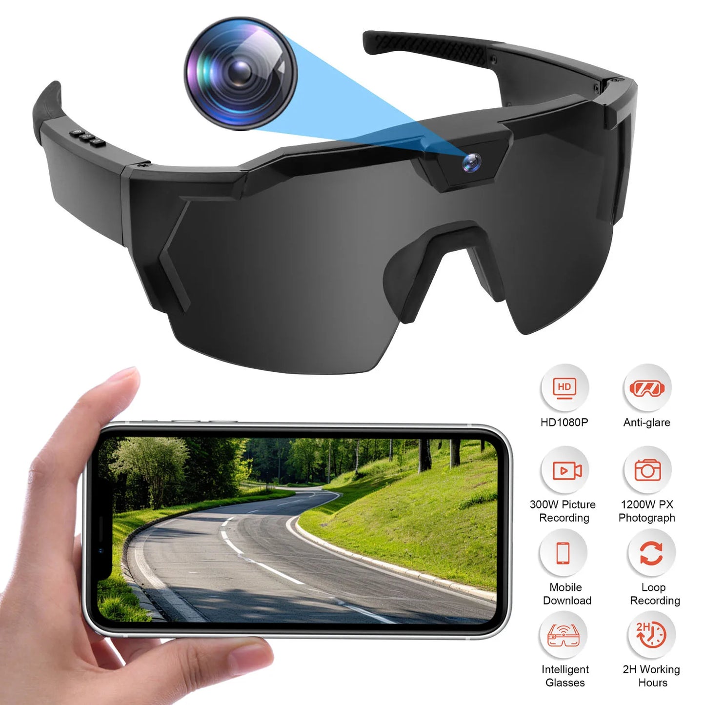 Sport Camera Sunglasses HD 1080P Video Recording Glasses 64G ROM Sports Wearable Glasses Suitable for Men and Women