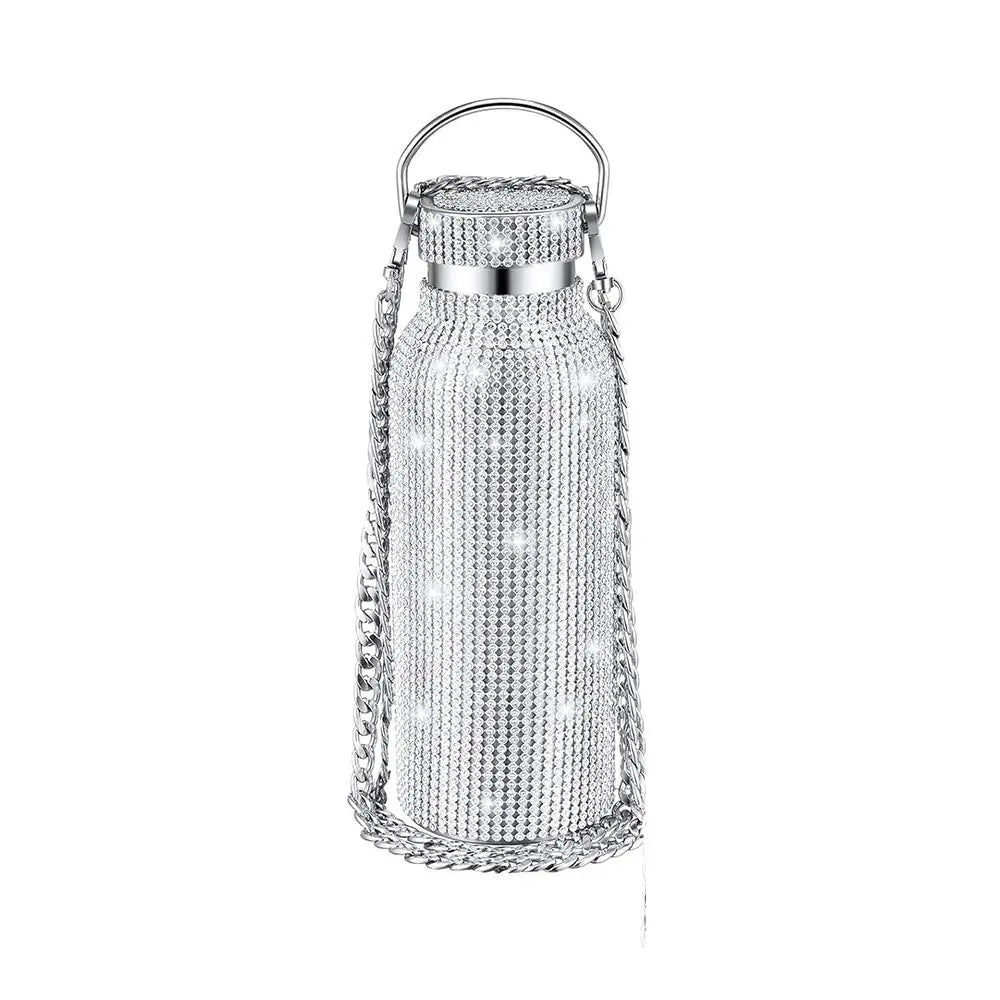 Hign-concerned Thermal Rhinestone Water Bottle With Strap