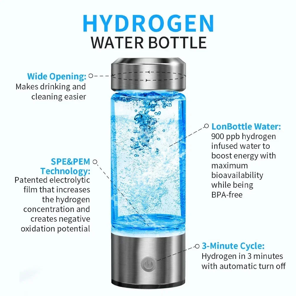 Hydrogen Water Bottle Generator Ionizer USB Rechargeable