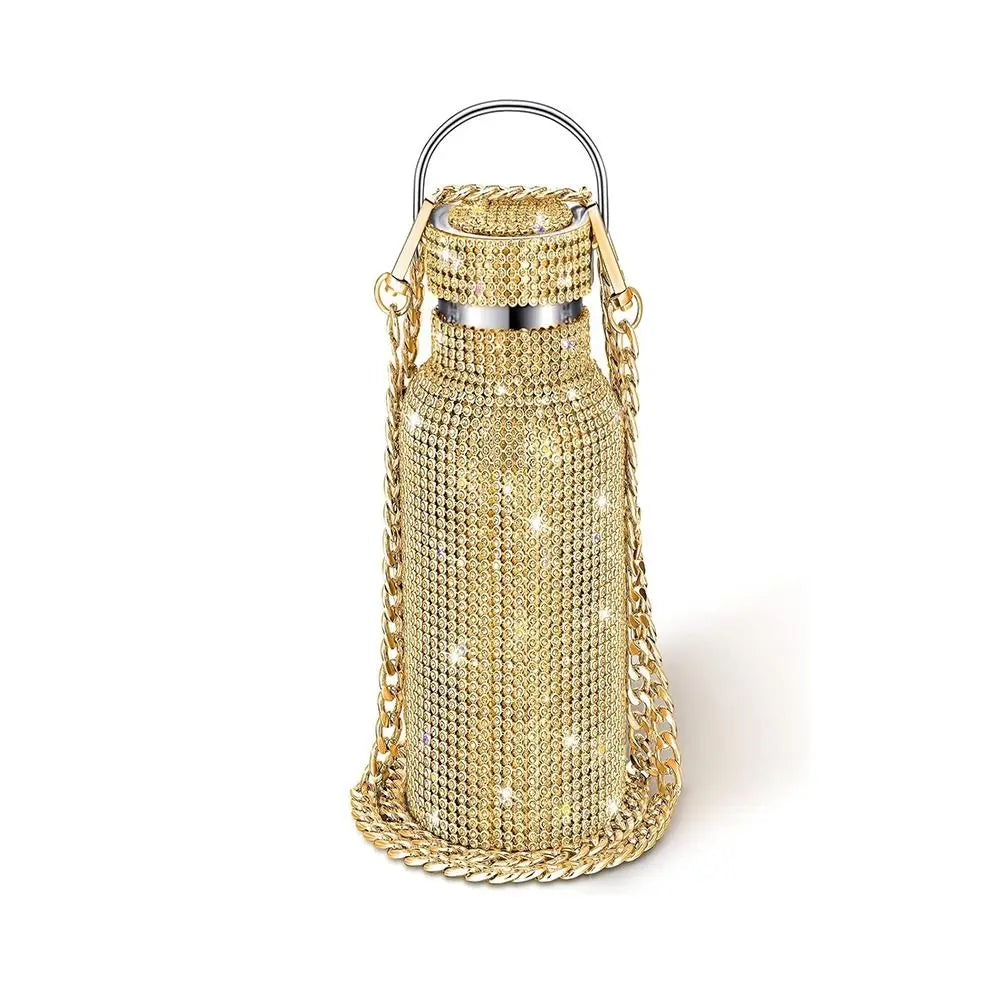 Hign-concerned Thermal Rhinestone Water Bottle With Strap