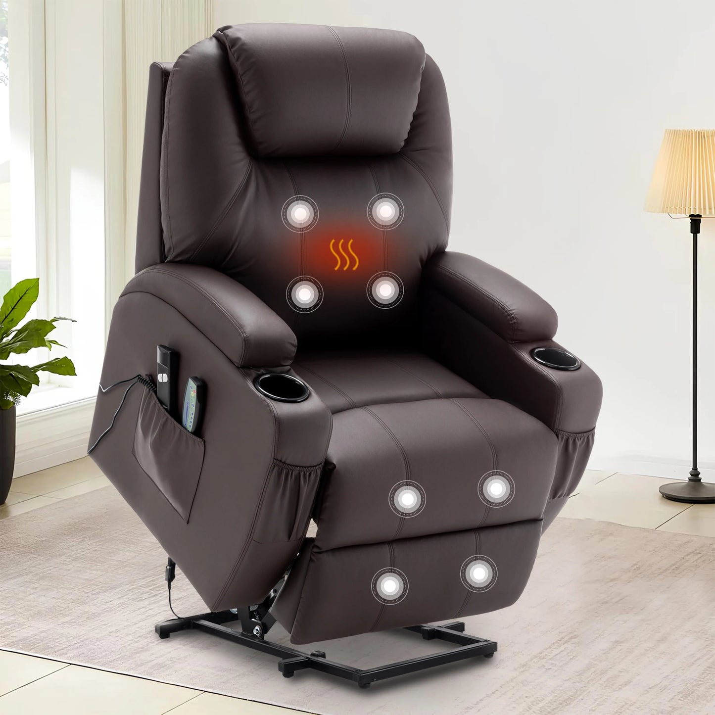 Korser Power Lift Recliner Chair for Elderly with Massage and Heat PU Leather Comfort Fabric for Living Room,Bedroom