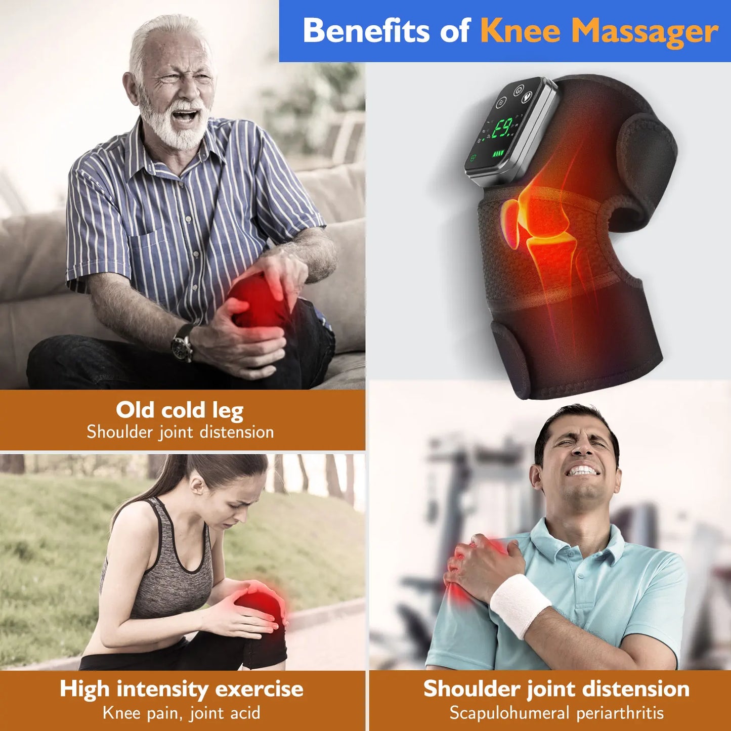 Moajaza Heated Knee Massager 3 in 1 Shoulder Elbow Brace