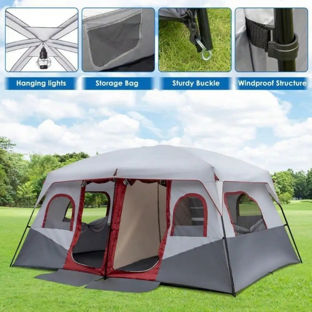 Building Camping Tent Cabin Shelter 10 Person 2 Room Waterproof