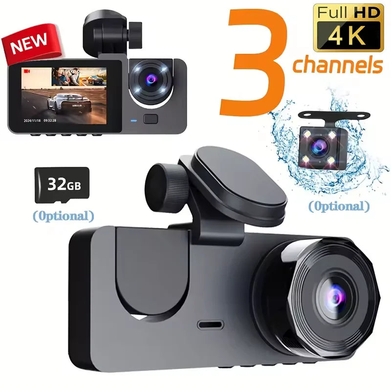 Car DVR 3Channel Dash Cam for Car 4K Video Recorder WIFI APP Dashcam Front and Rear View Camera Night Vision Car Accessories