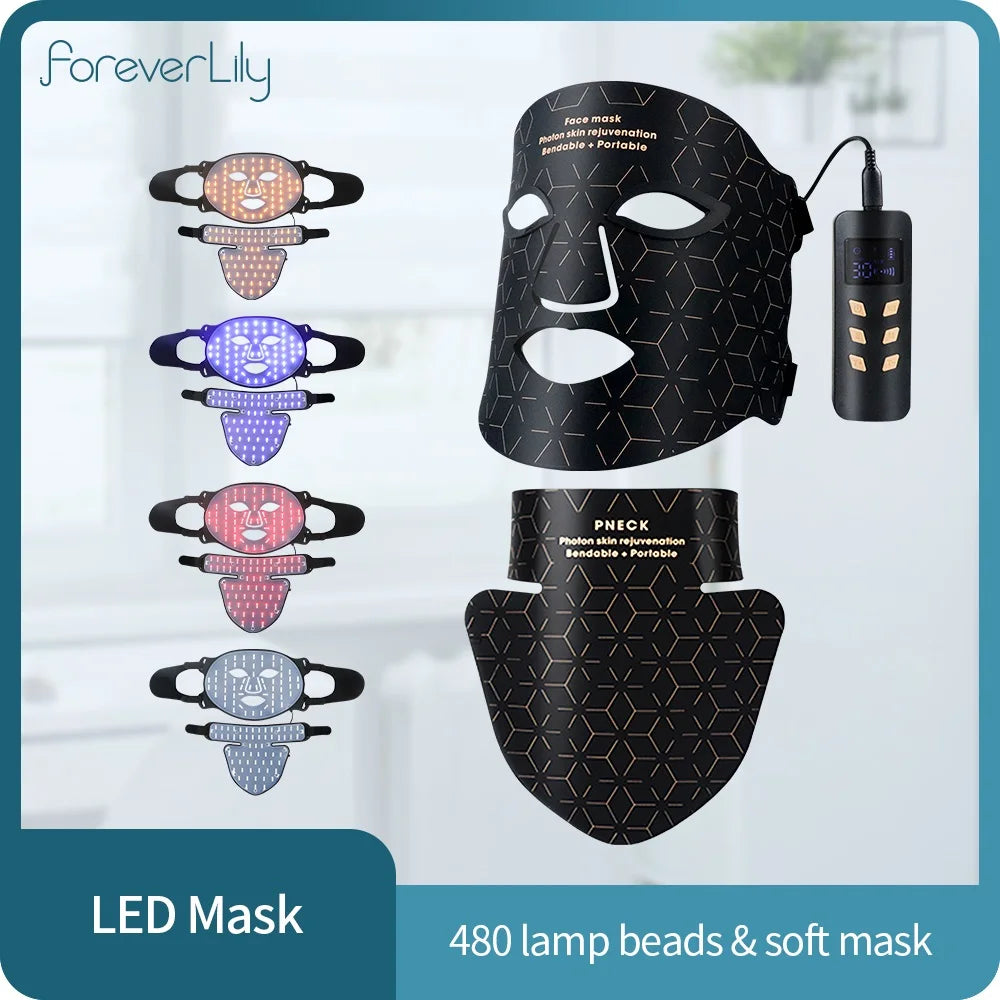 Foreverlily Silicone Facial Neck LED Mask For Anti Aging Skin Rejuvenation Brightening Photon Mask