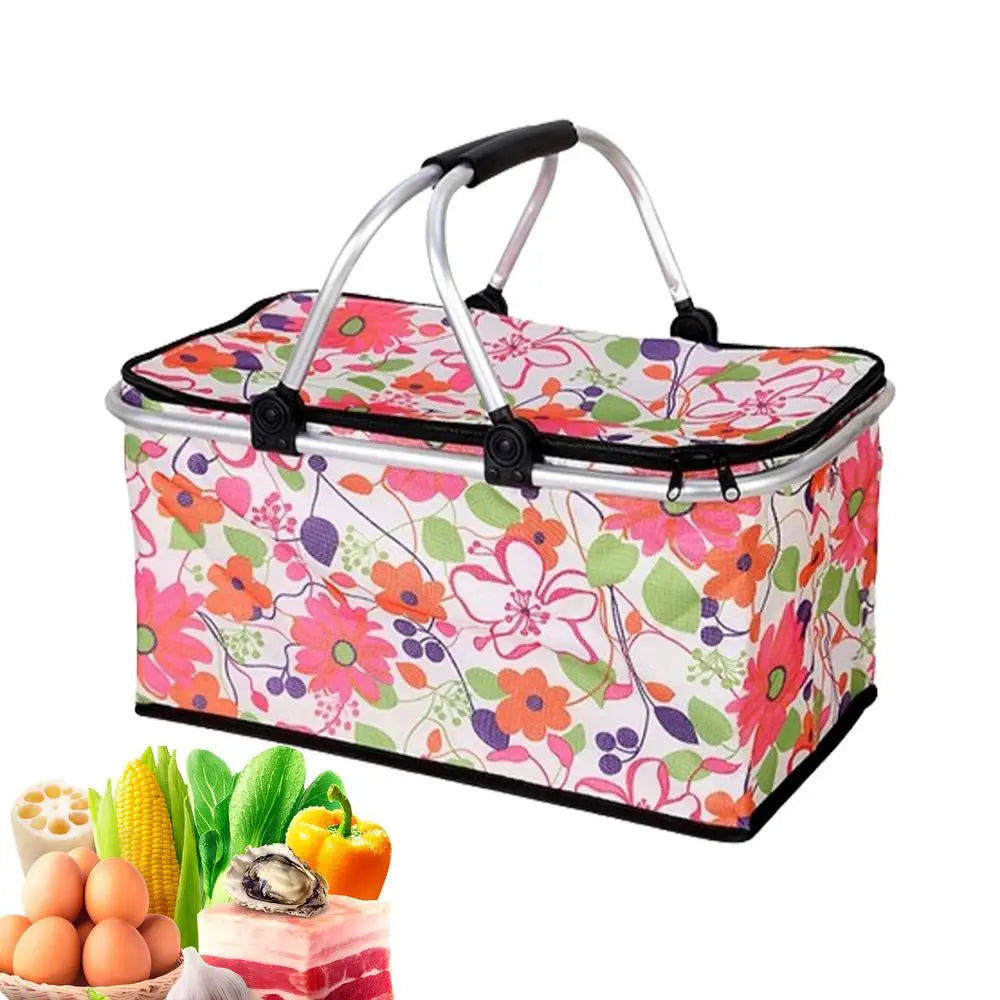 Beach Picnic Basket 30L Portable Outdoor Picnic Basket Folding Insulated Bag With Handle Oxford Cloth Picnic Bag Camping