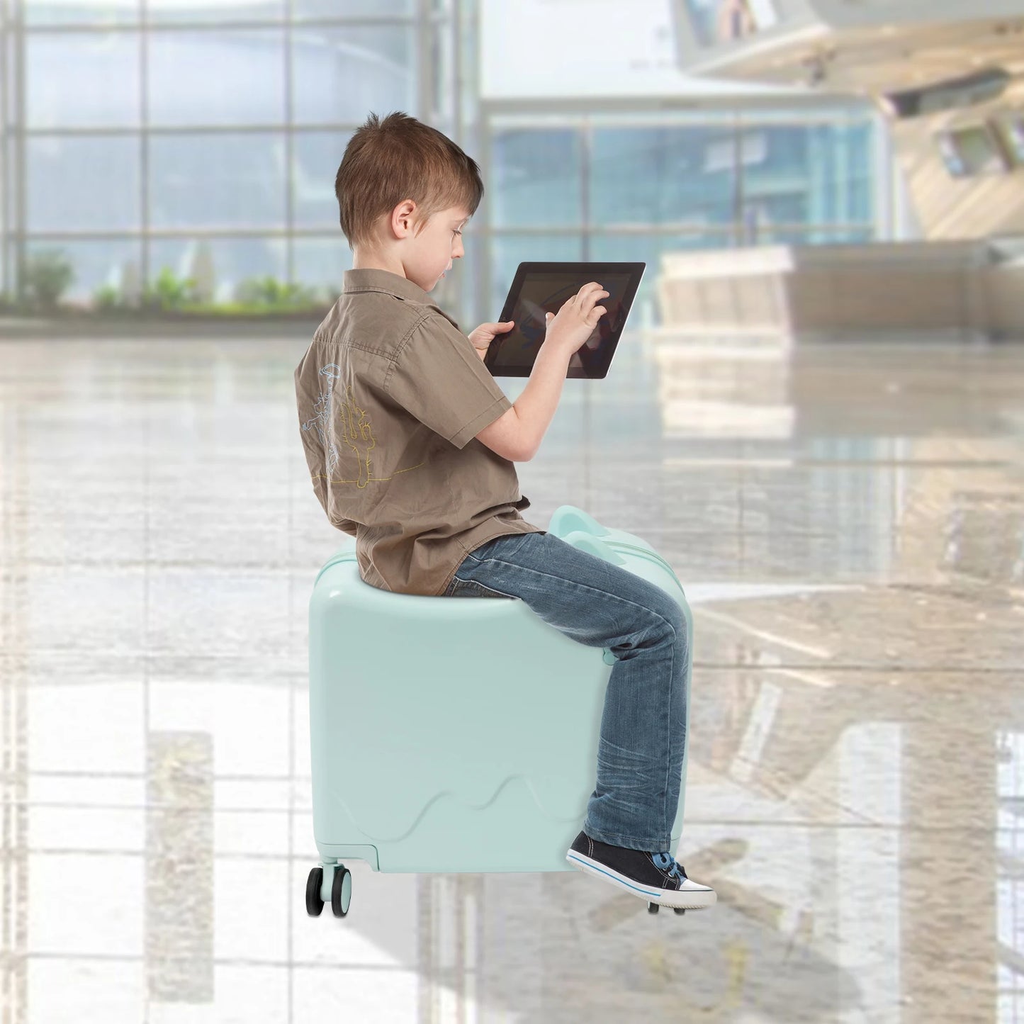 18 Inch Kids Luggage Can Sit and Ride on Suitcase 37L Universal Wheel Trolley Case Travel Suitcase for Children