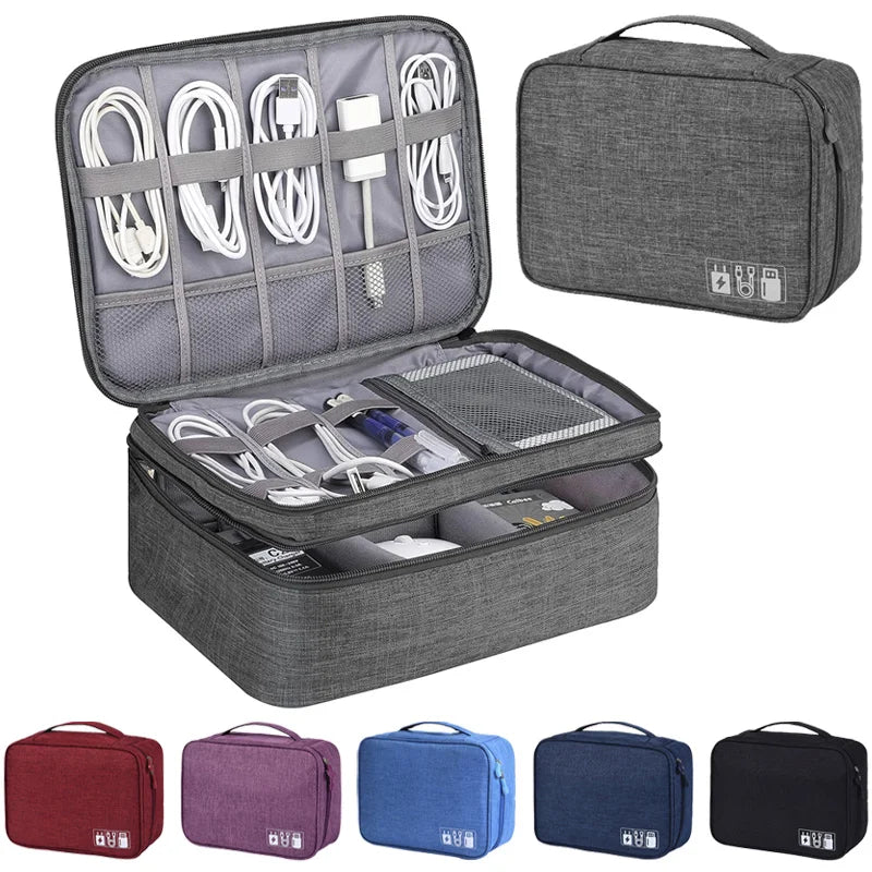 Compact Electronics Storage Bag – Holds 10+ Cables, Adapters & Earbuds, Durable Nylon Travel Tech Pouch
