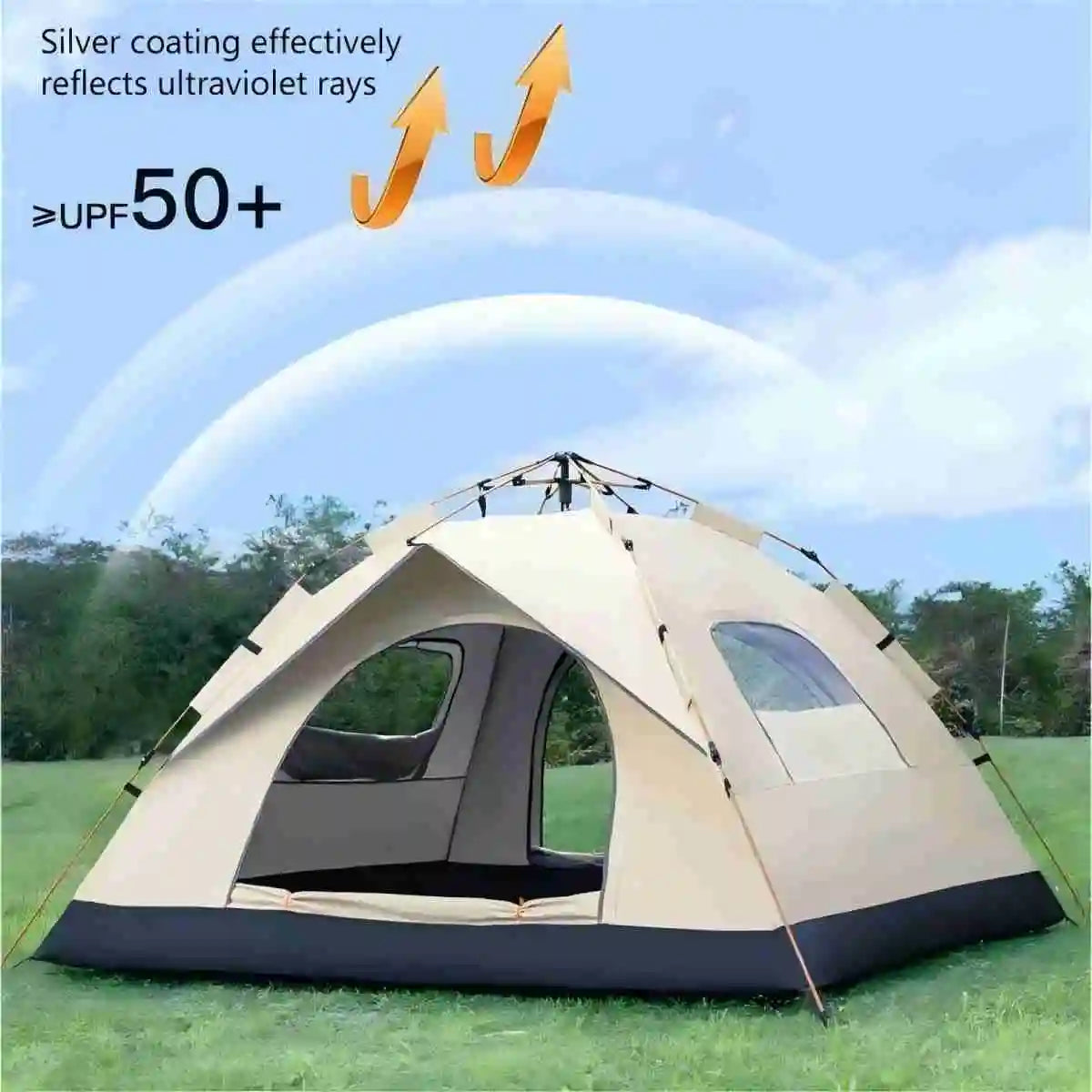 Pakicetus Outdoor Sunshade Camping Tent with Dual Doors and Windows