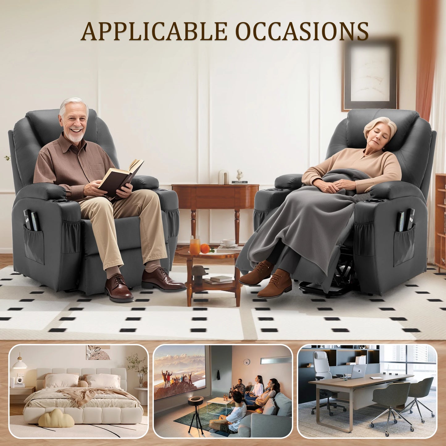 Korser Power Lift Recliner Chair for Elderly with Massage and Heat PU Leather Comfort Fabric for Living Room,Bedroom