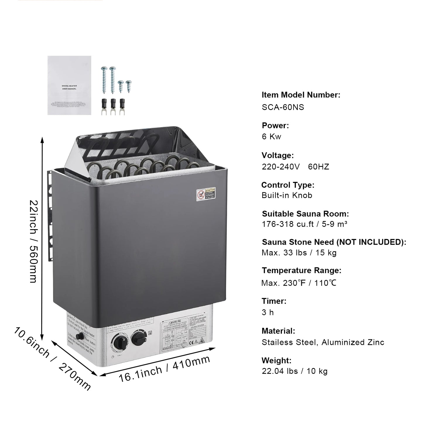 SucceBuy 9 Kilowatt 220V Digital Sauna Heater For Home Spa
